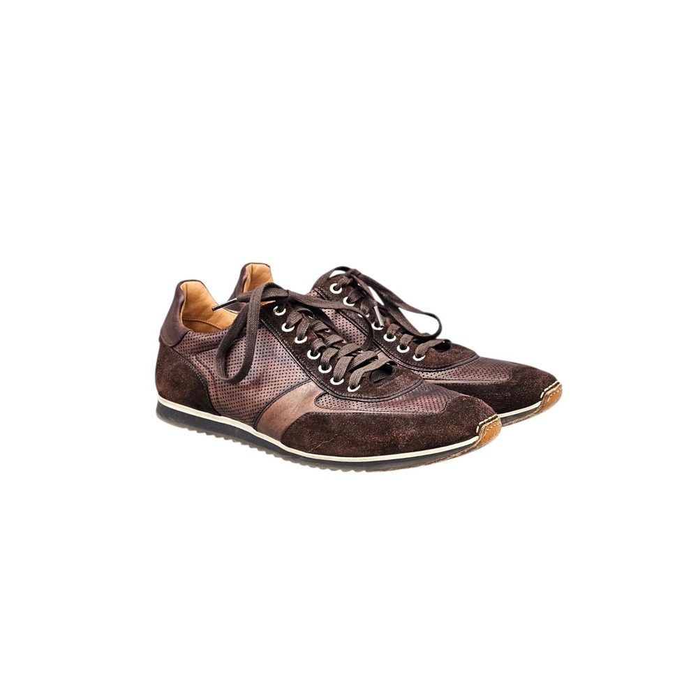 Magnanni Men's Size 12 M Serrano Brown Suede Perforated Leather Luxury Sneakers